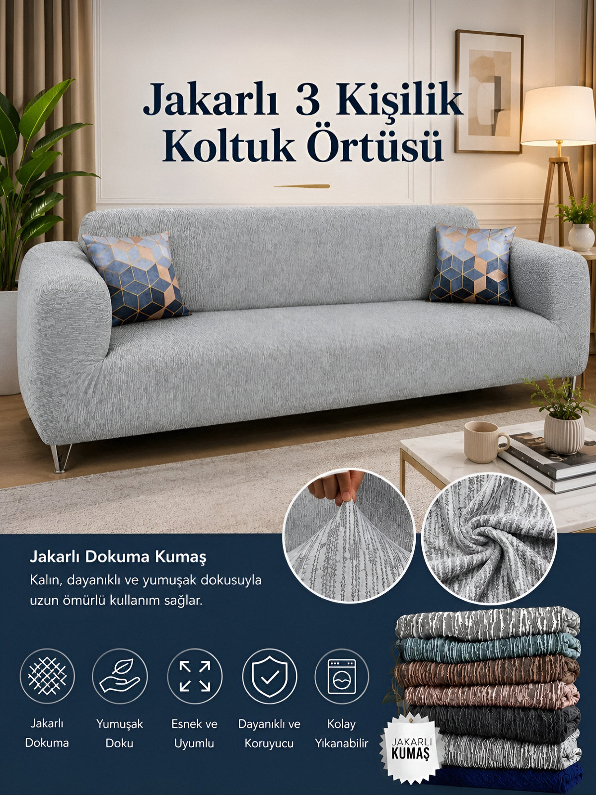 Valeza • Jakarlı 3 Kişilik Koltuk Örtüsü